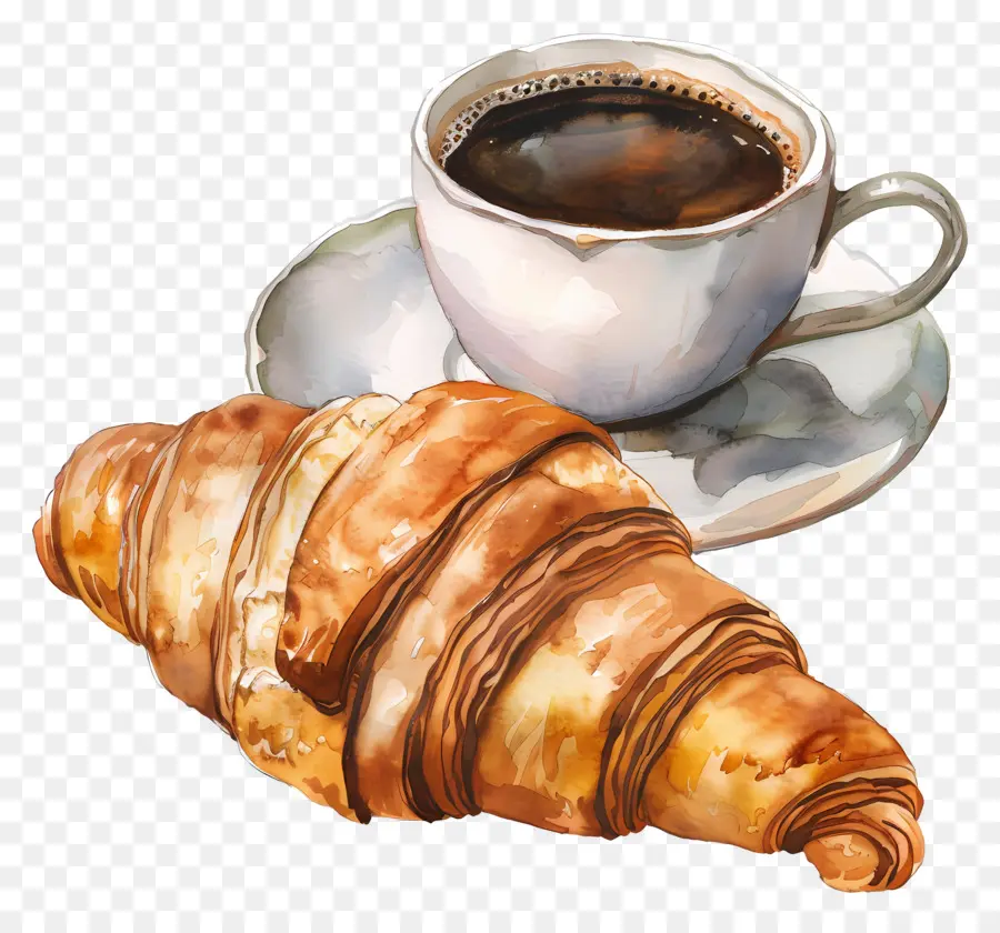 Croissant Com Café，Café E Croissant PNG