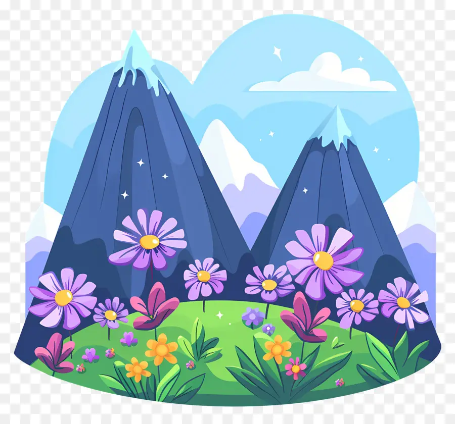 Cartoon Montanha，Montanhas E Flores PNG