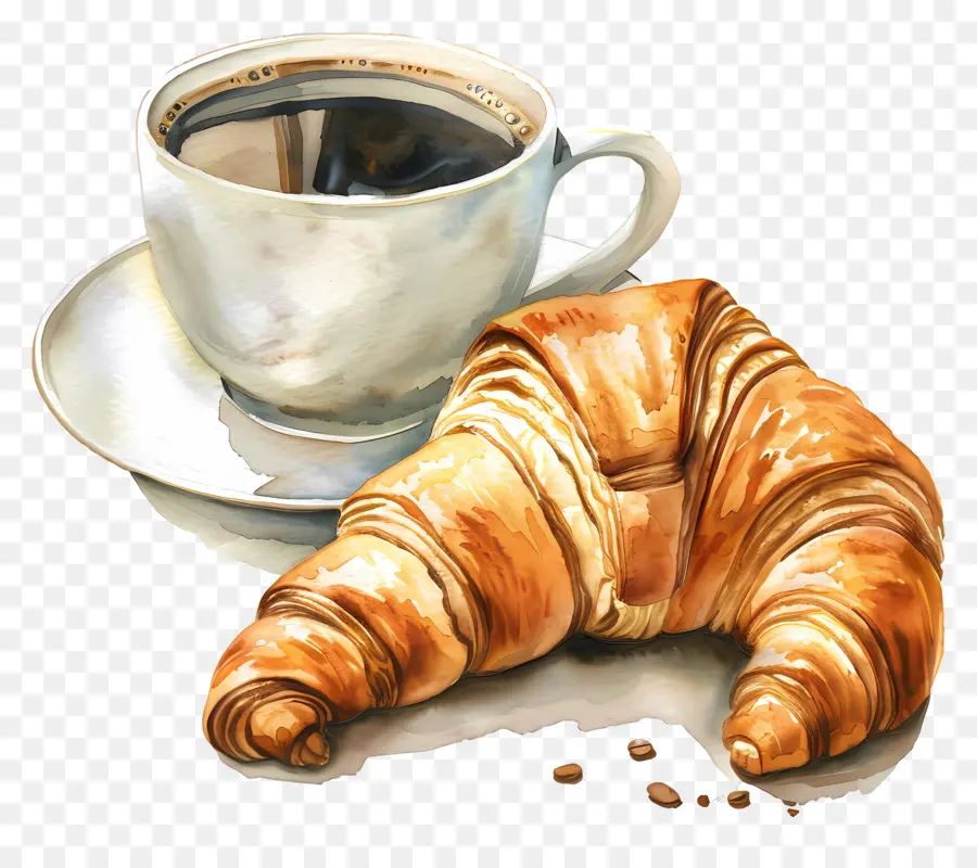 Croissant Com Café，Café E Croissant PNG