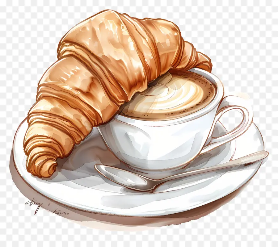 Croissant Com Café，Café E Croissant PNG