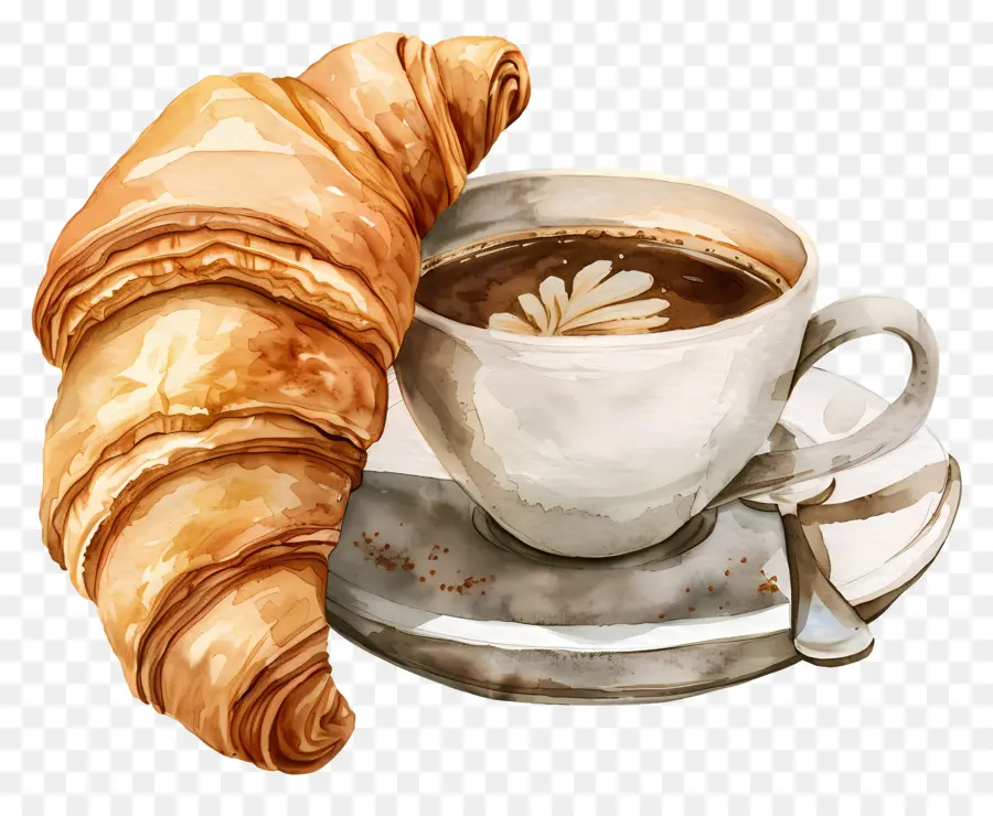 Croissant Com Café，Café E Croissant PNG