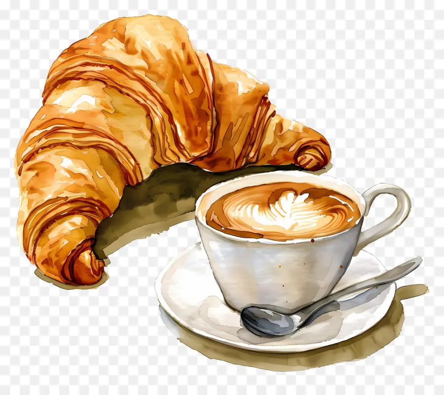 Croissant Com Café，Café E Croissant PNG