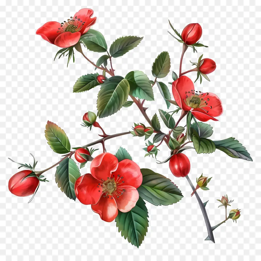 Flores De Rosehip，Flores Vermelhas PNG