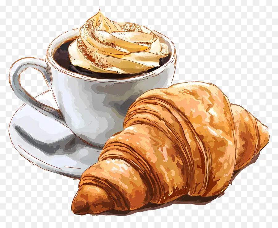 Croissant Com Café，Café E Croissant PNG