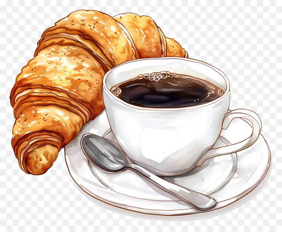 Croissant Com Café，Café E Croissant PNG