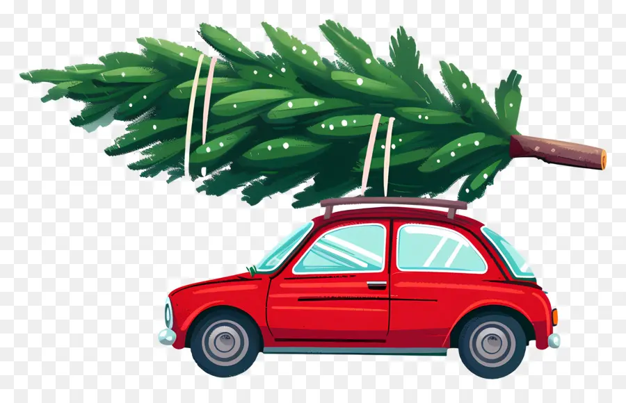 Árvore De Natal No Carro，Carro Vermelho Com árvore De Natal PNG