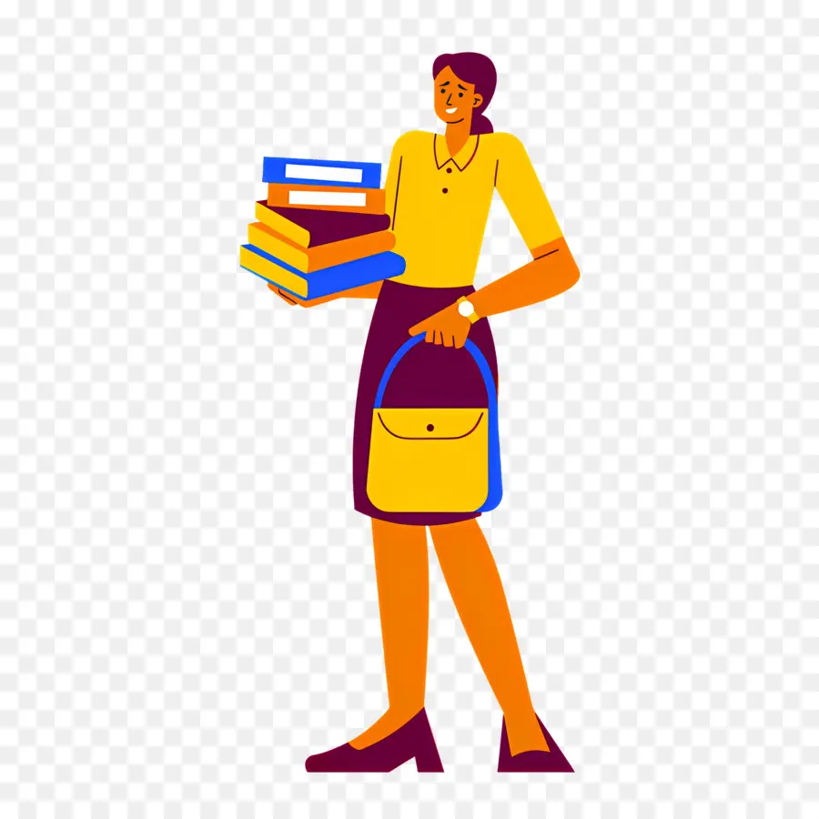 Professor De Desenho Animado，Mulher Com Livros PNG