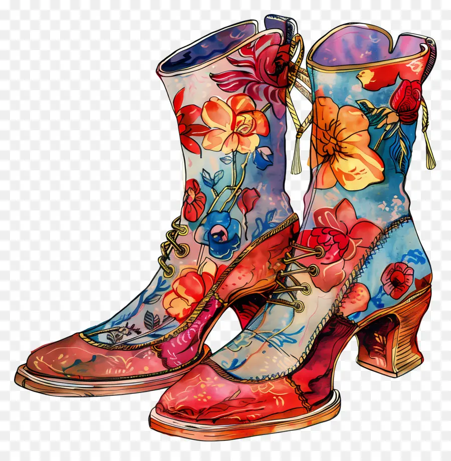 Botas De Moda，Botas Florais Coloridas PNG