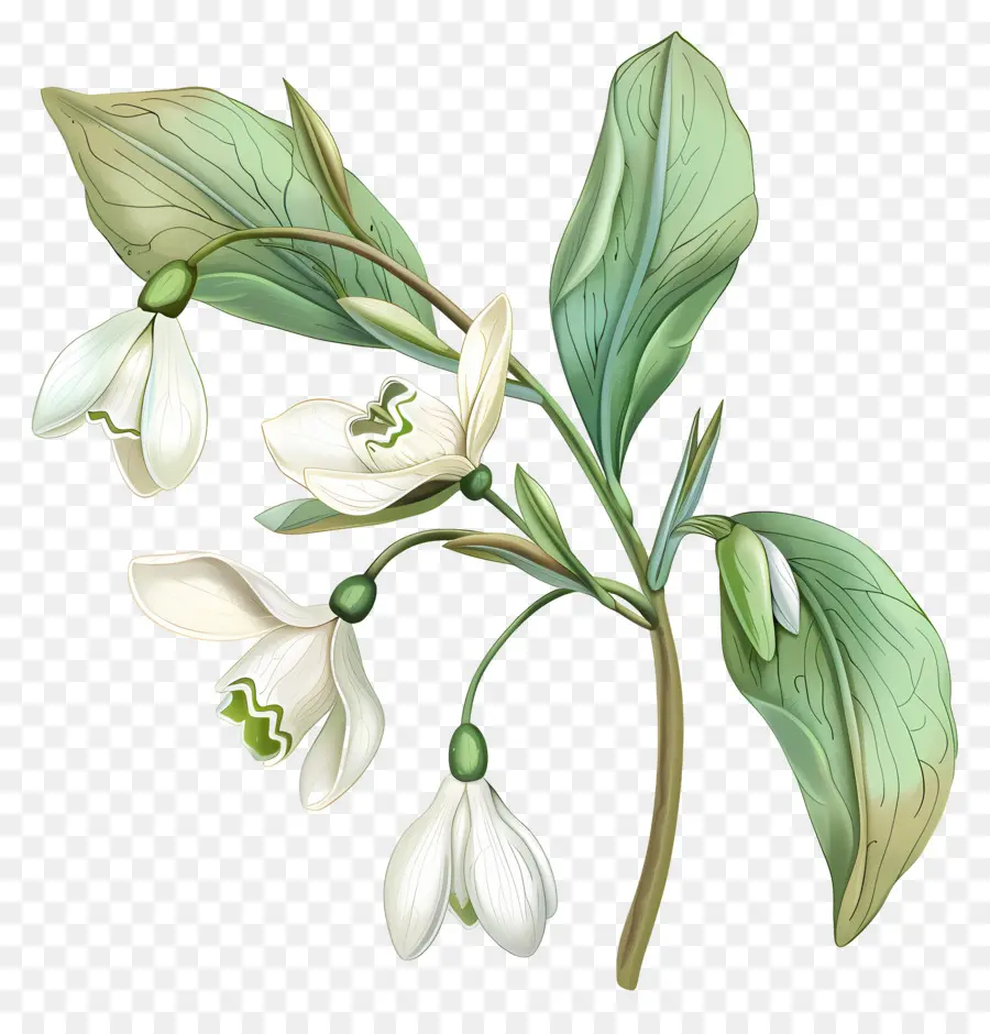 Snowdrop，Ramo Com Flores Brancas PNG