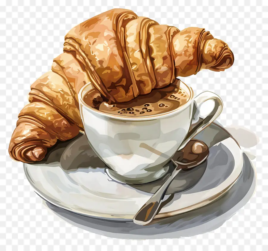 Croissant Com Café，Café E Croissant PNG