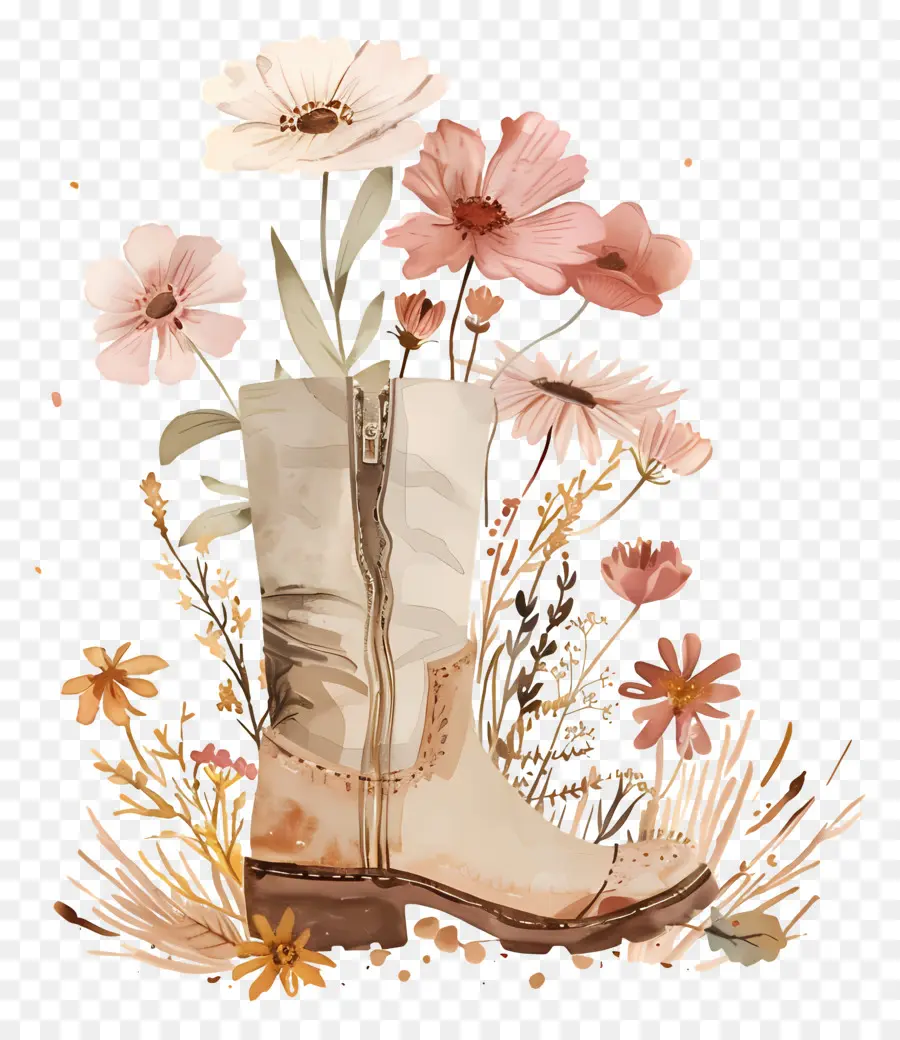 Flores Na Bota，Bota Com Flores PNG