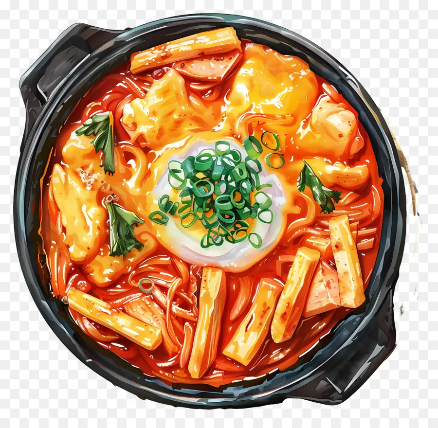 Tteokbokki Com Queijo，Panela Quente PNG