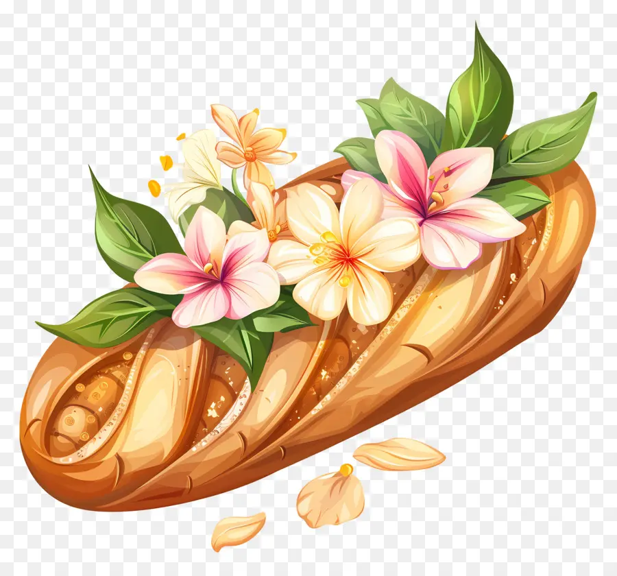 Baguete，Pão Com Flores PNG