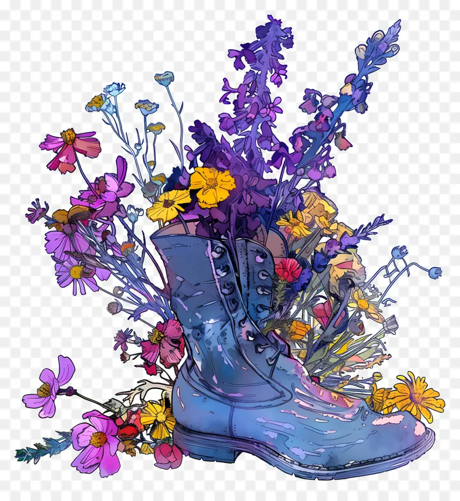 Flores Na Bota，Bota Com Flores PNG