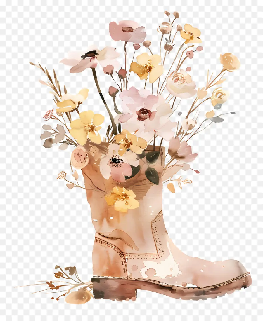 Flores Na Bota，Bota Com Flores PNG