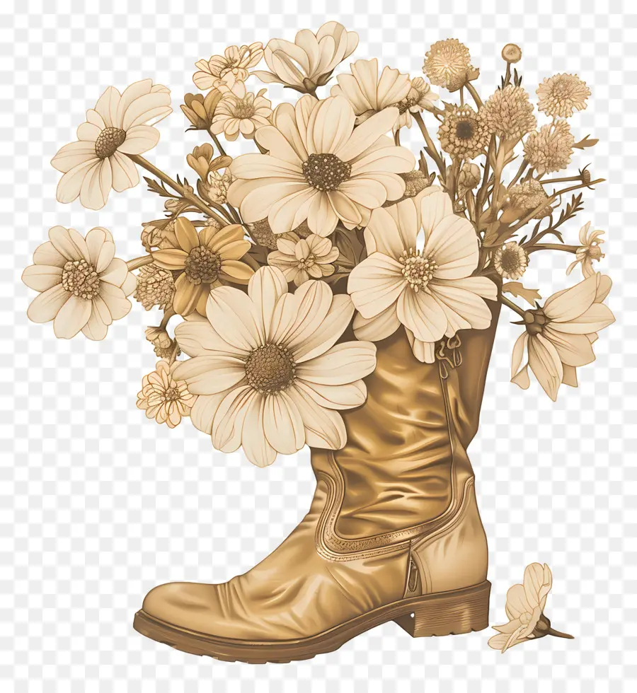 Flores Na Bota，Bota Com Flores PNG