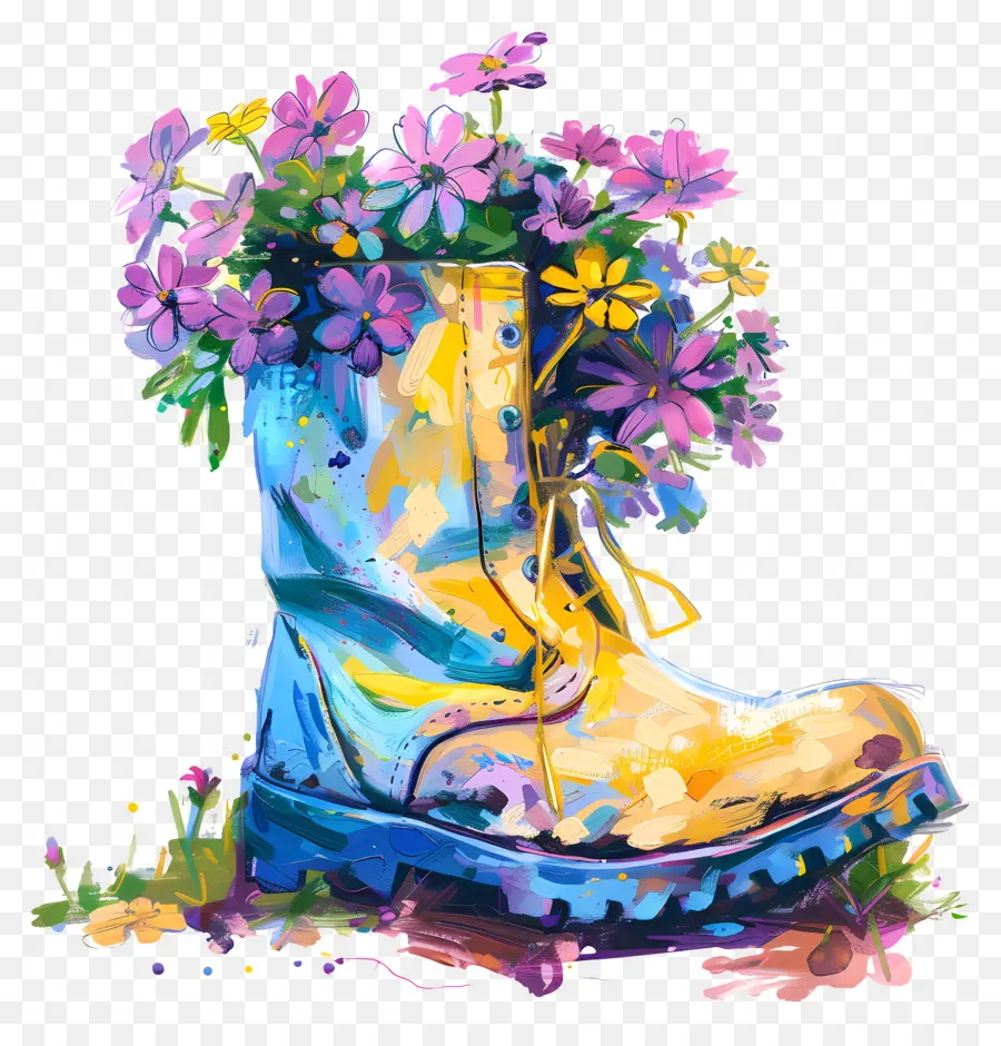 Flores Na Bota，Bota Com Flores PNG