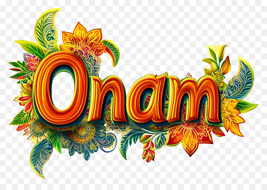 Onam，Texto Onam Com Flores PNG