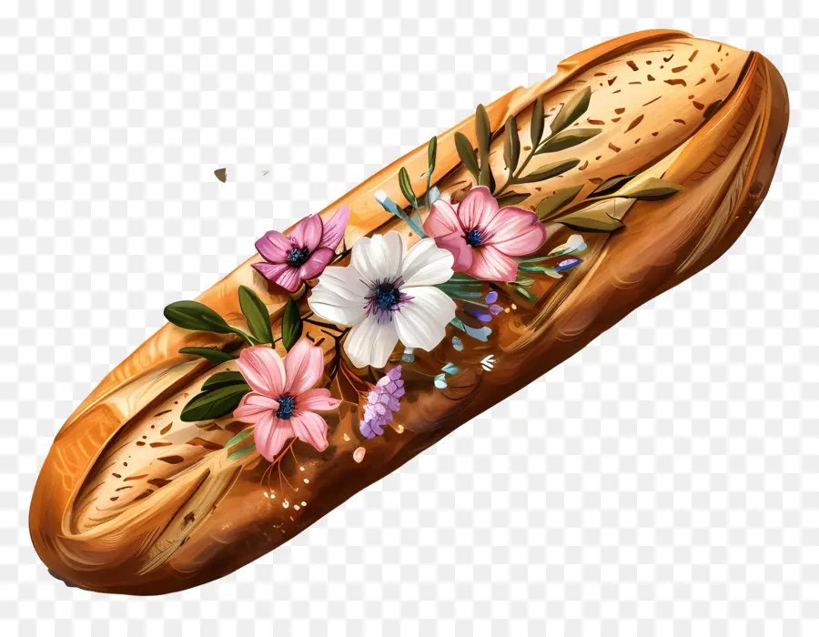 Baguete，Pão Com Flores PNG