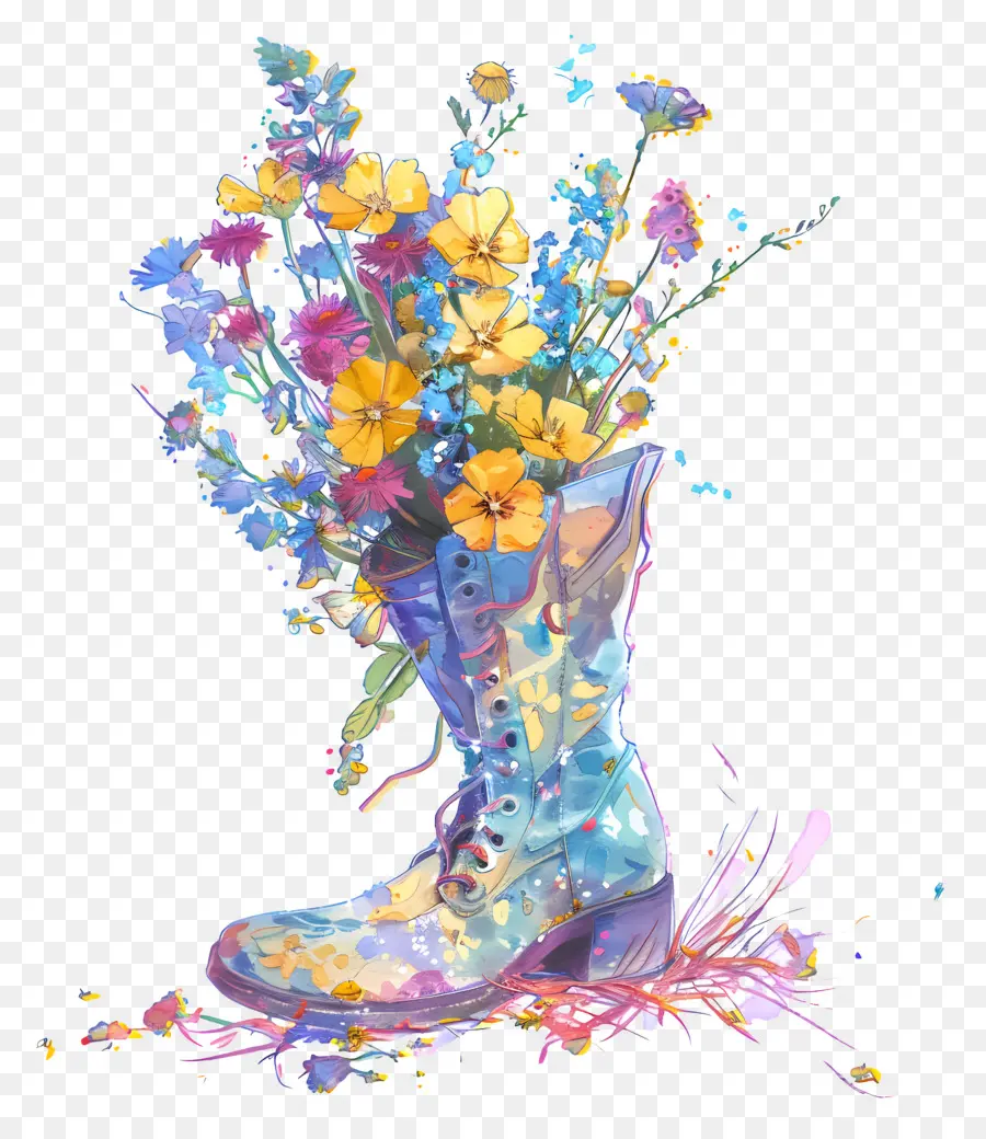 Flores Na Bota，Bota Com Flores PNG