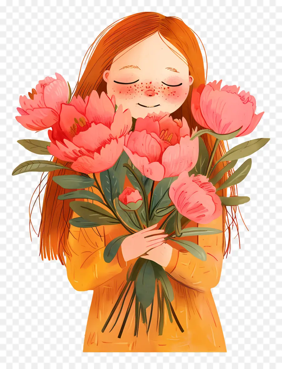 Menina Segurando O Buquê，Menina Com Flores PNG