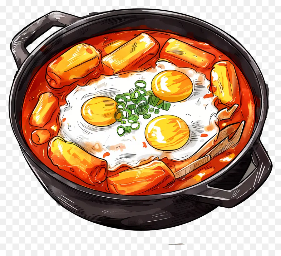 Tteokbokki Com Queijo，Ovos E Tteokbokki PNG