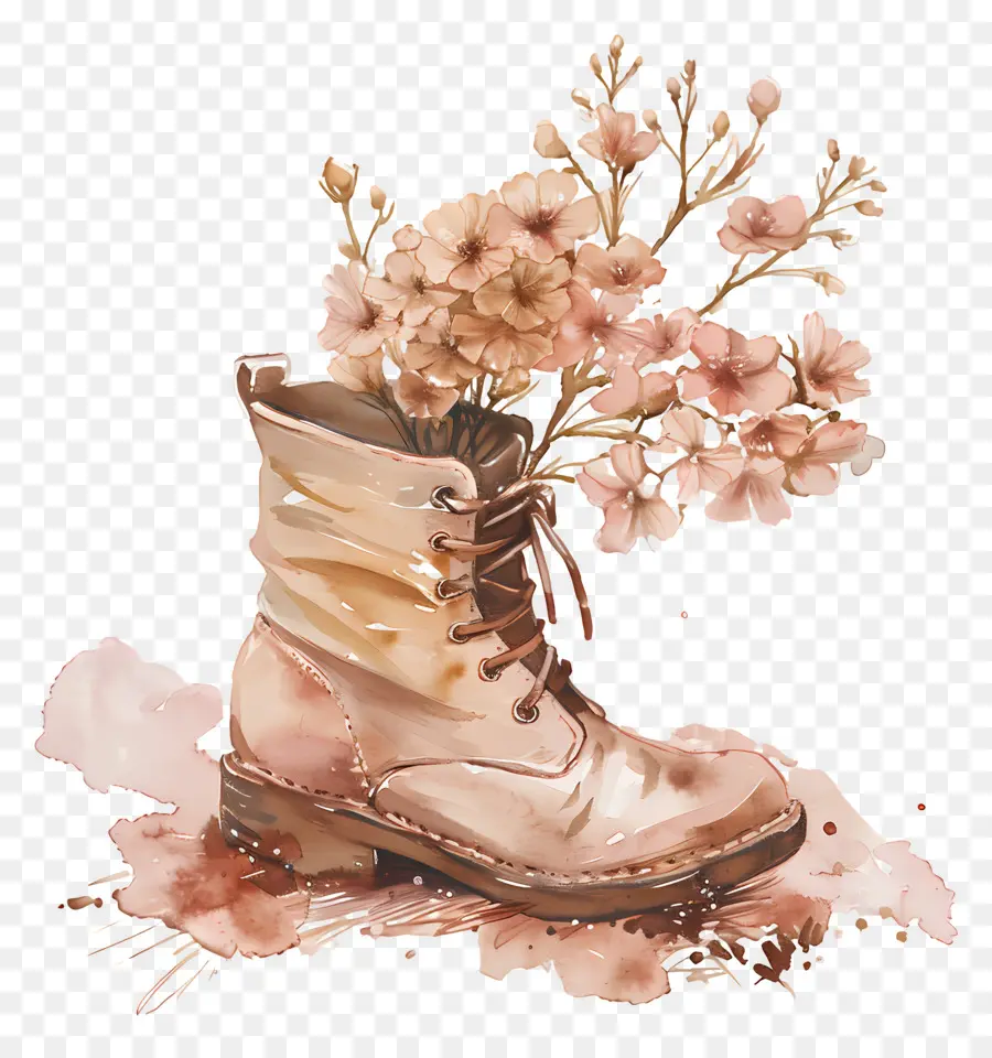 Flores Na Bota，Botas Com Flores PNG