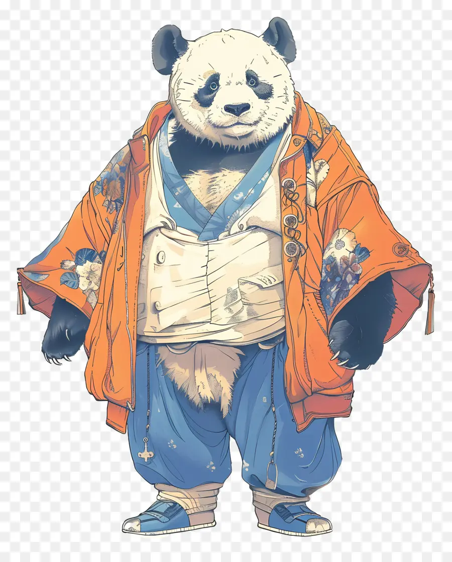 Panda，Panda Em Roupas Tradicionais PNG