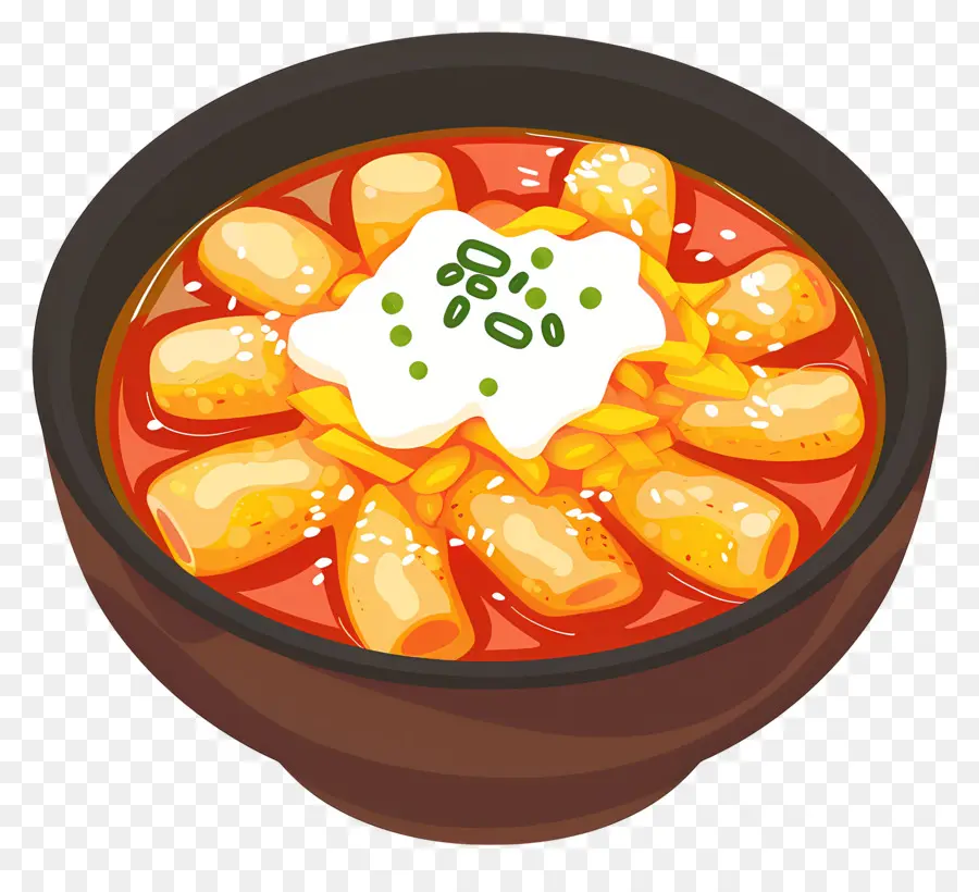 Tteokbokki Com Queijo，Sopa Picante Com Coberturas PNG