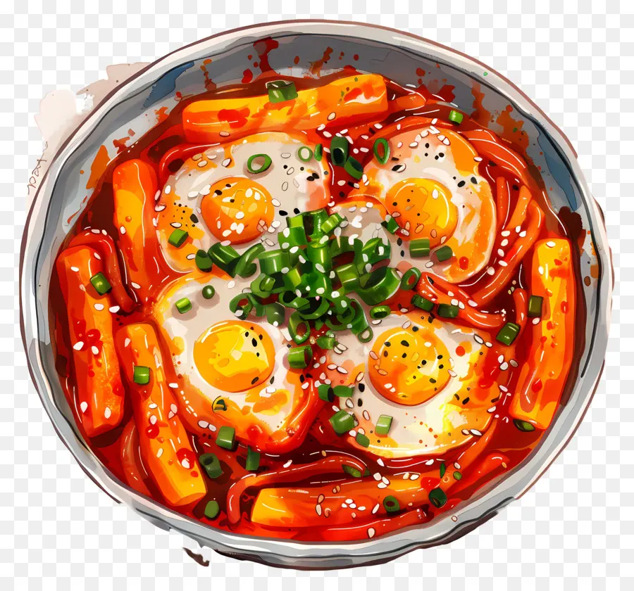 Tteokbokki Brega，Prato Picante Com Ovos PNG