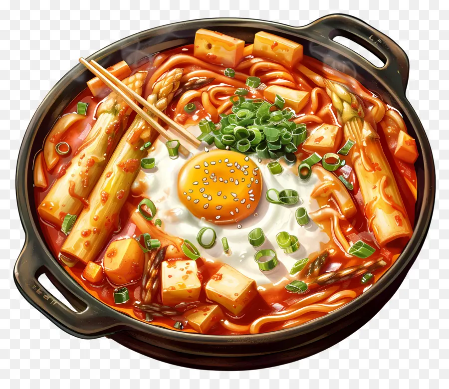 Tteokbokki Com Queijo，Panela Quente PNG