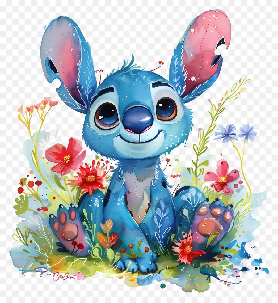 Stitch，Caráter De Desenho Animado Azul PNG