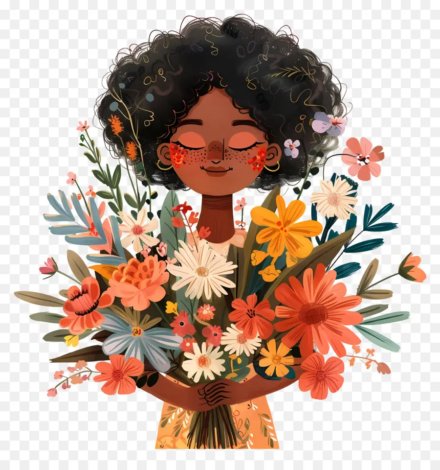 Mulher Segurando Buquê，Menina Com Flores PNG