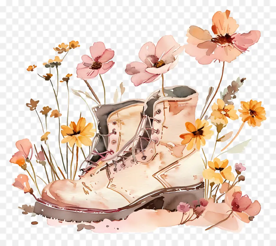 Flores Na Bota，Botas Com Flores PNG