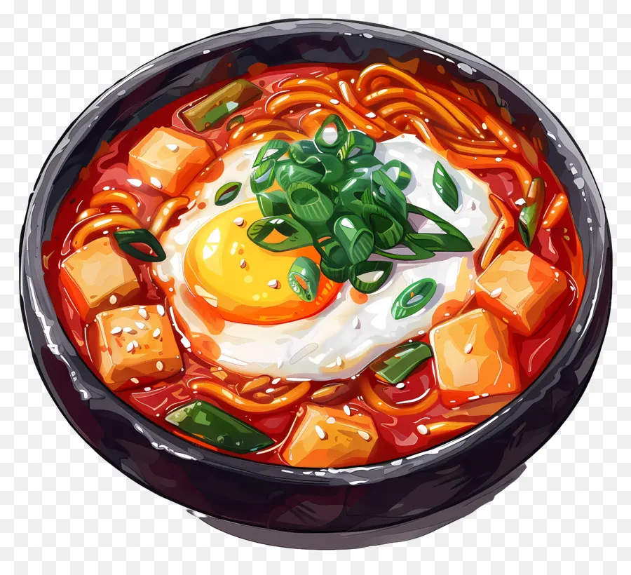 Tteokbokki Com Queijo，Sopa De Macarrão Picante PNG