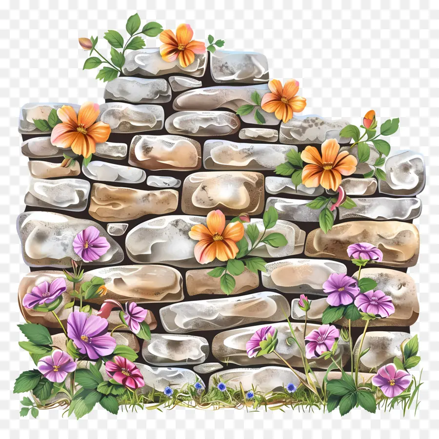 Parede De Pedra，Parede De Pedra Com Flores PNG