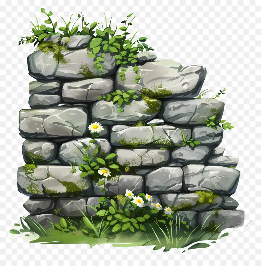 Muro De Pedra，Caminho Rochoso Com Flores PNG