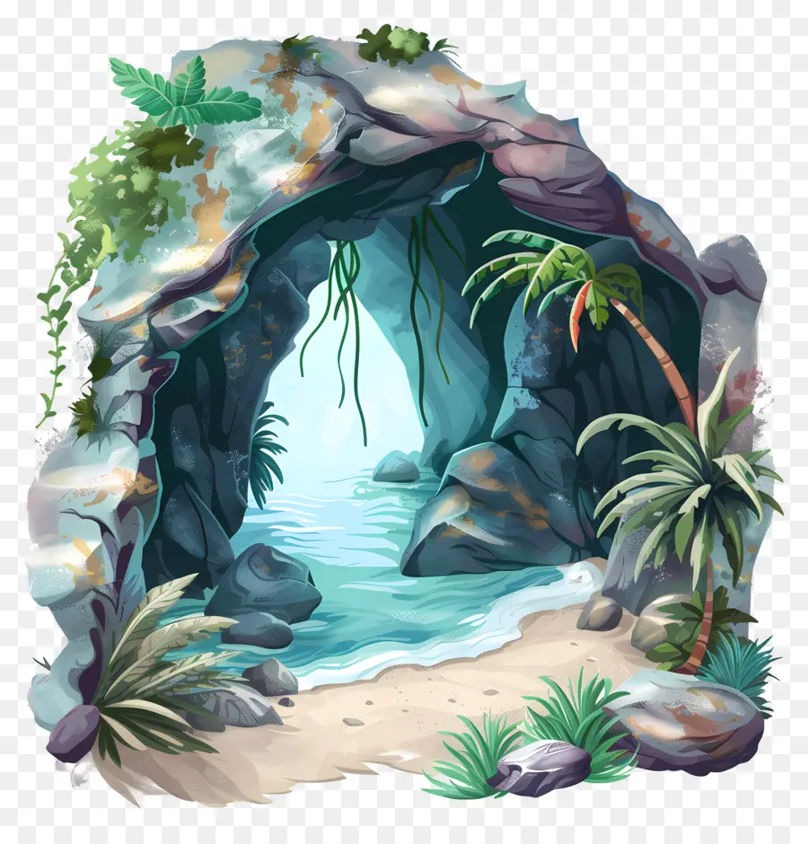 Caverna Mar，Caverna Com Plantas PNG