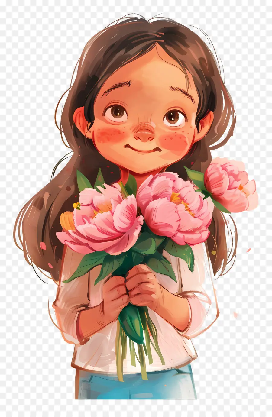 Menina Segurando Buquê，Menina Com Flores PNG