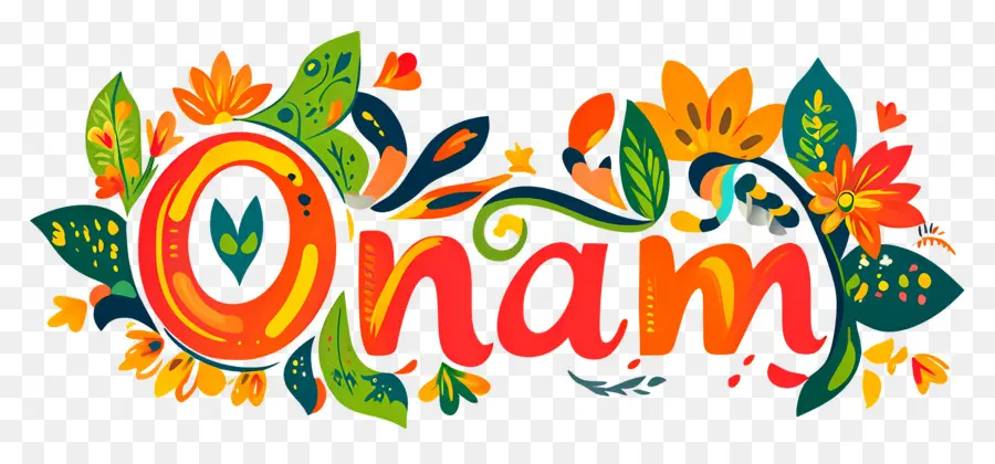 Onam，Texto Onam Com Flores PNG