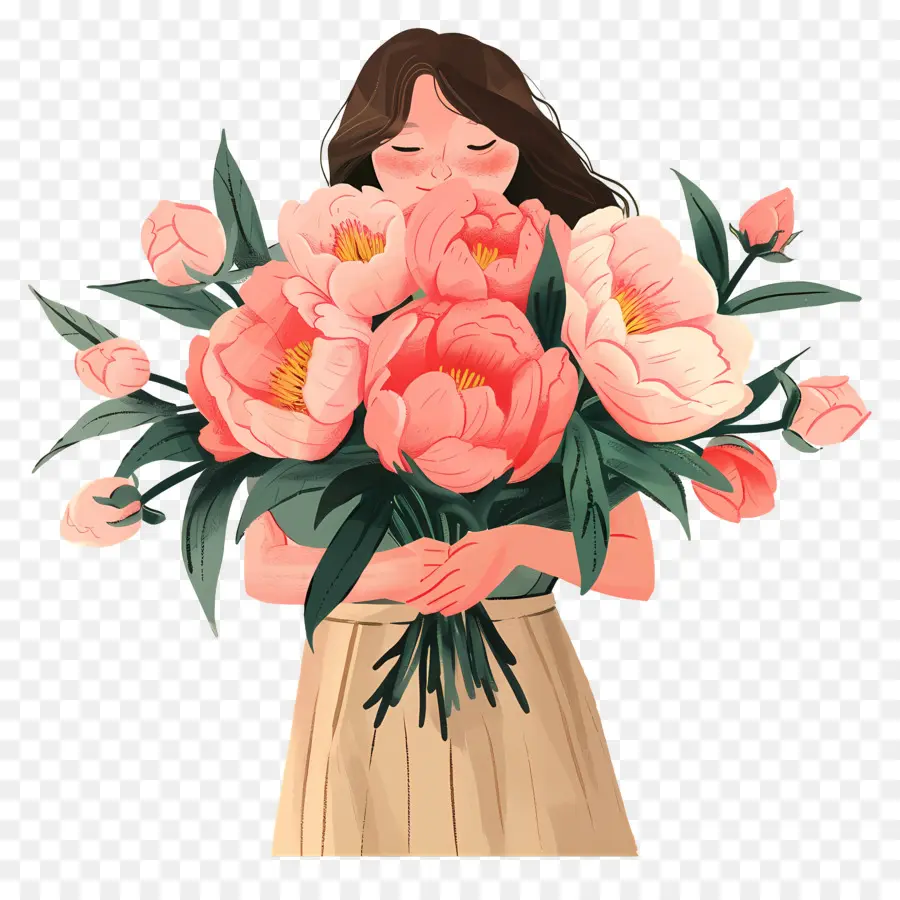 Menina Segurando Buquê，Menina Com Flores PNG