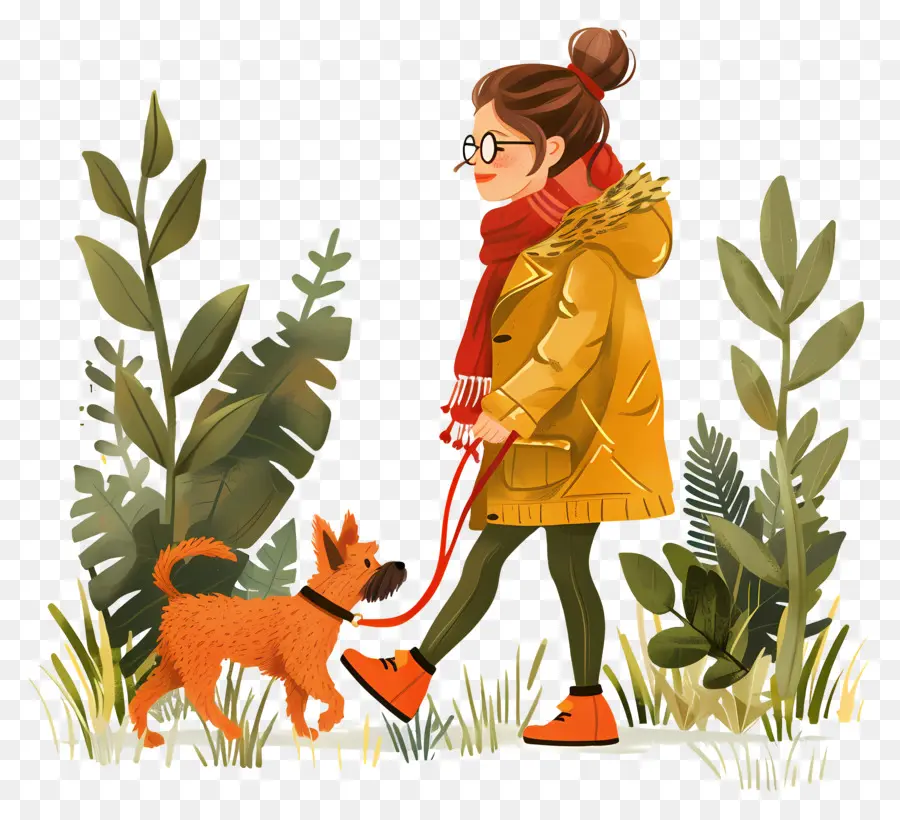 Menina Passeando Com Cachorro，Mulher Passeando Com Cachorro PNG