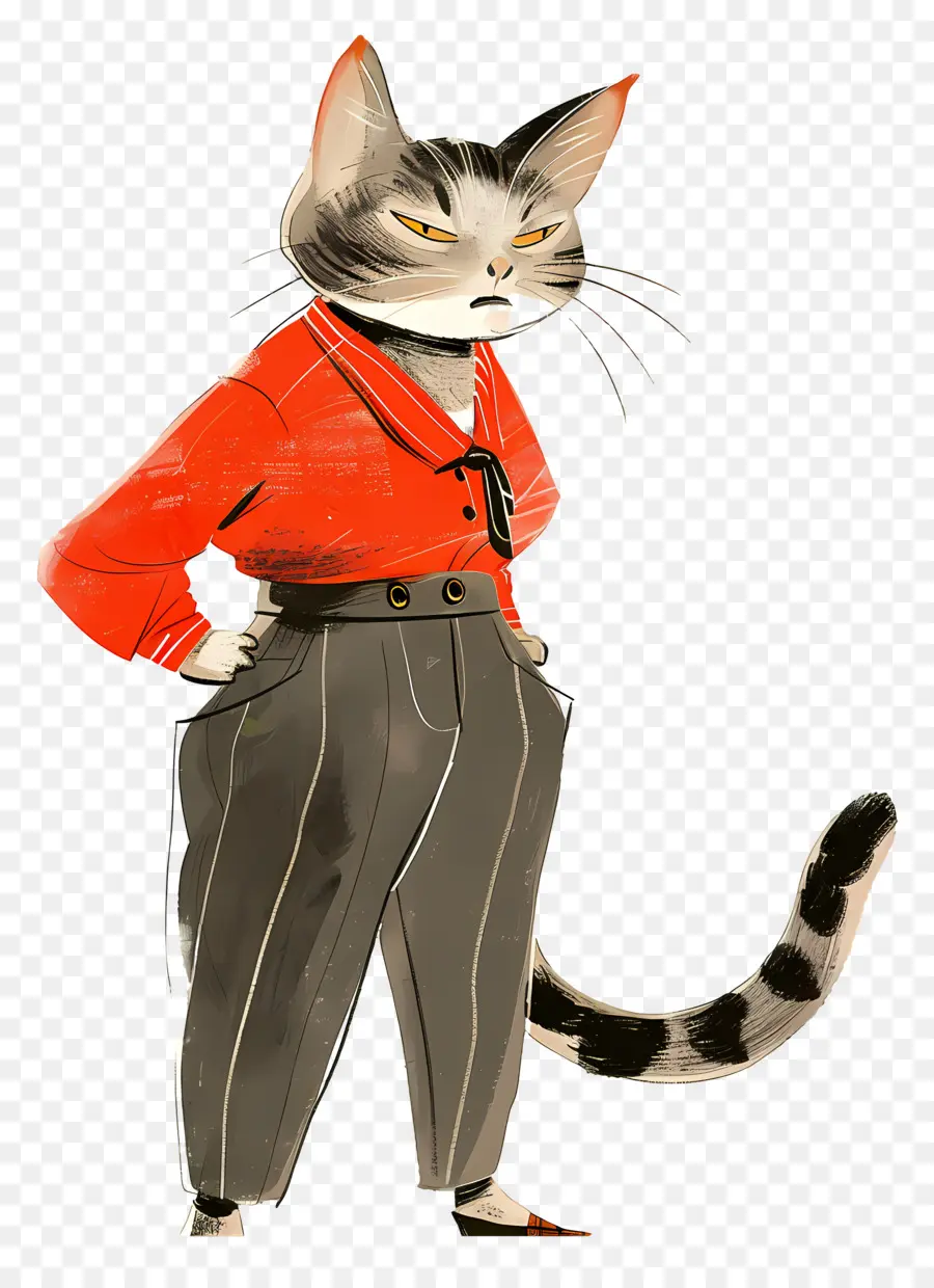 Gato De Desenho Animado，Gato De Camisa Vermelha PNG