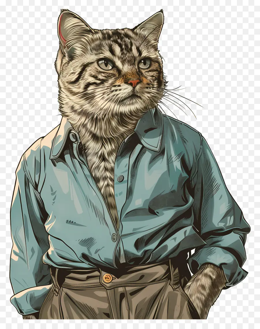 Gato Dos Desenhos Animados，Cat De Camisa Azul PNG