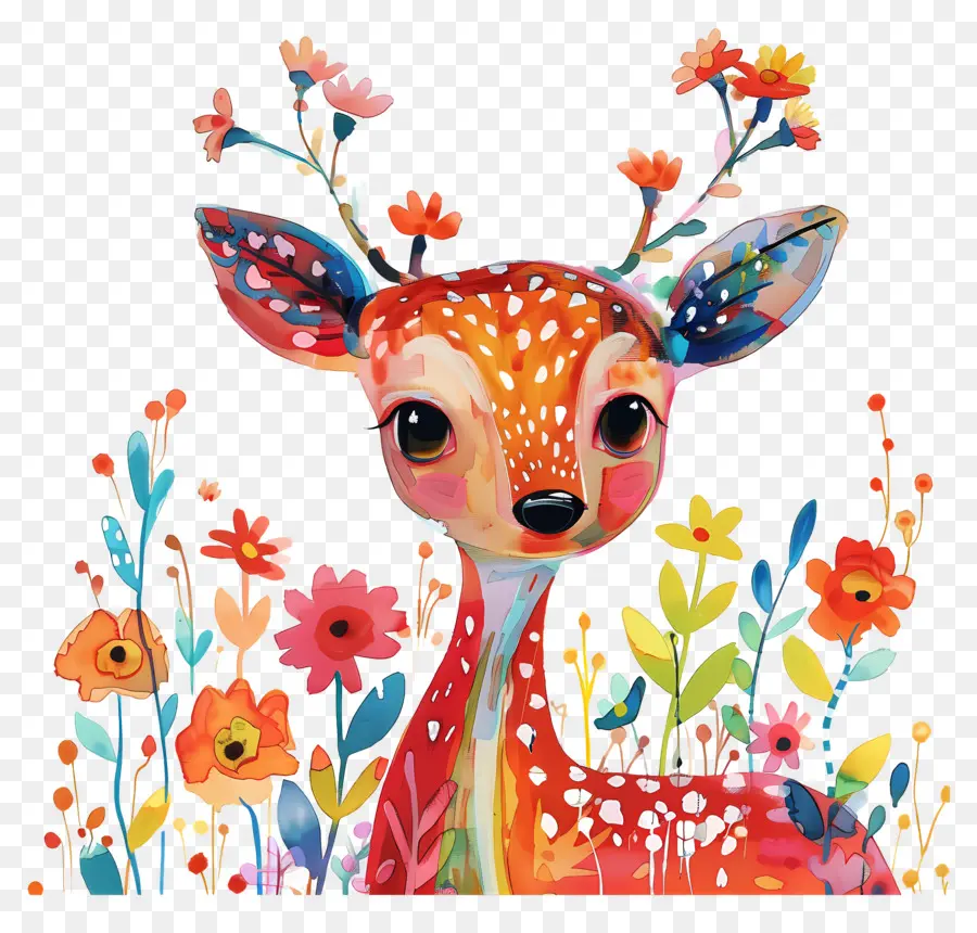 Deer，Cervo Com Flores PNG