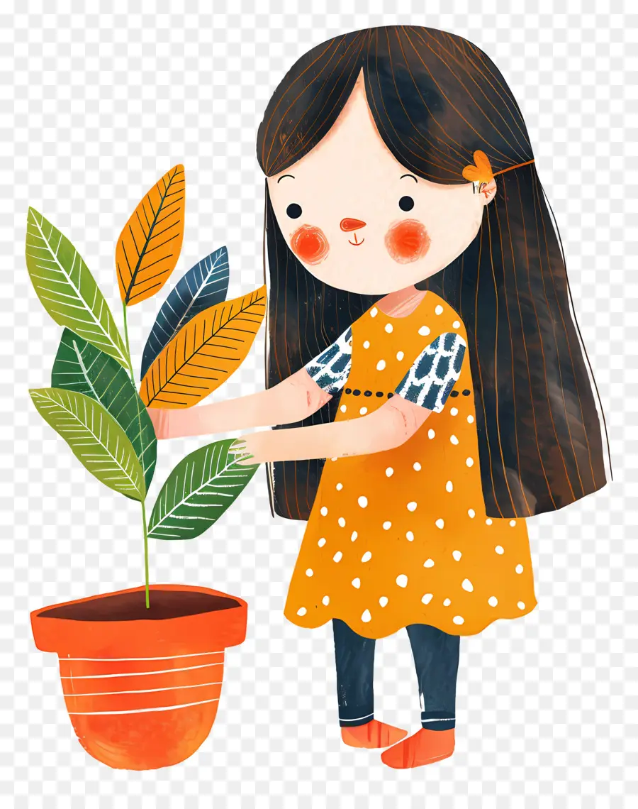 Menina Com Planta，Pote PNG