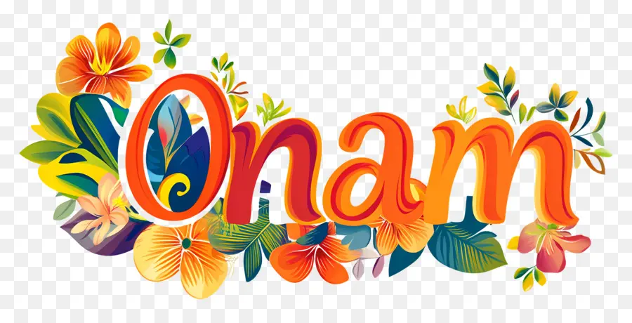 Onam，Texto Onam Com Flores PNG