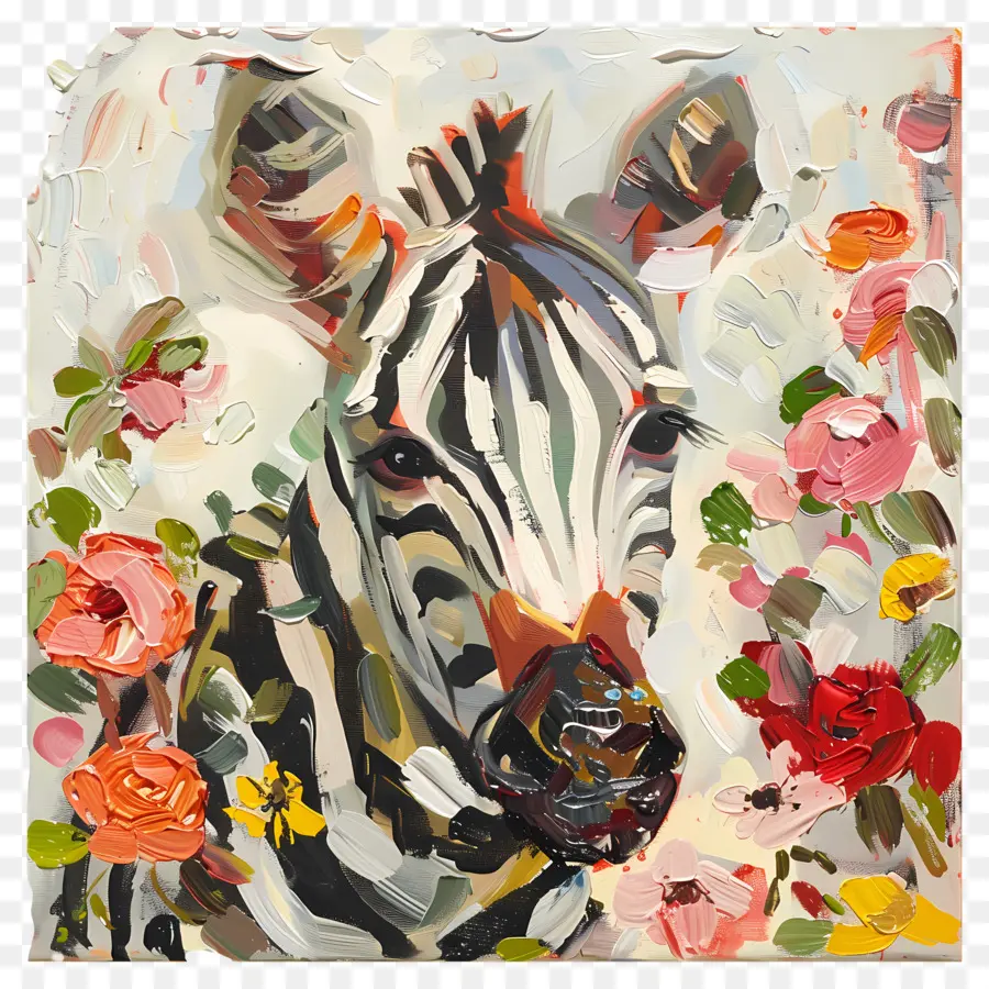 Zebra，Zebra Com Flores PNG