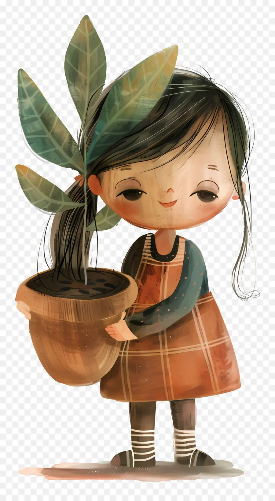 Menina Com Planta，Pote PNG