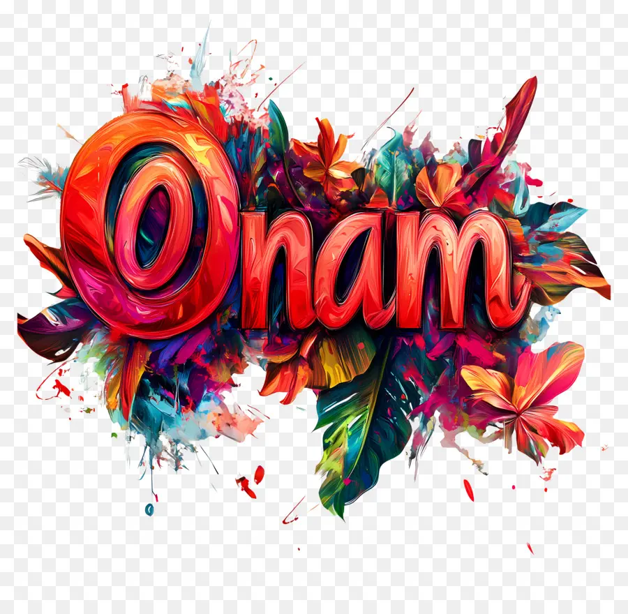 Onam，Texto Onam Com Fundo Floral PNG